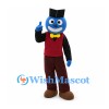 Blue Character Mascot Costume with Black Hat and Yellow Bow Tie