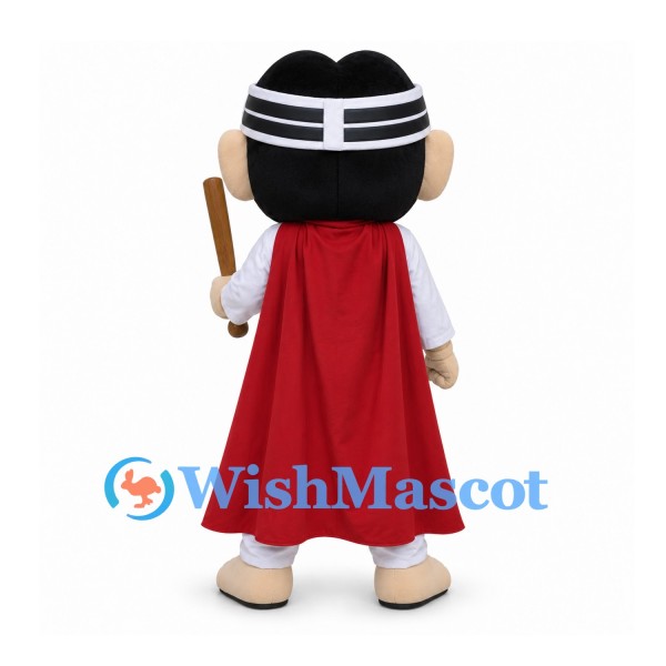 Warrior Mascot Costume with Striped Headband and Red Cape