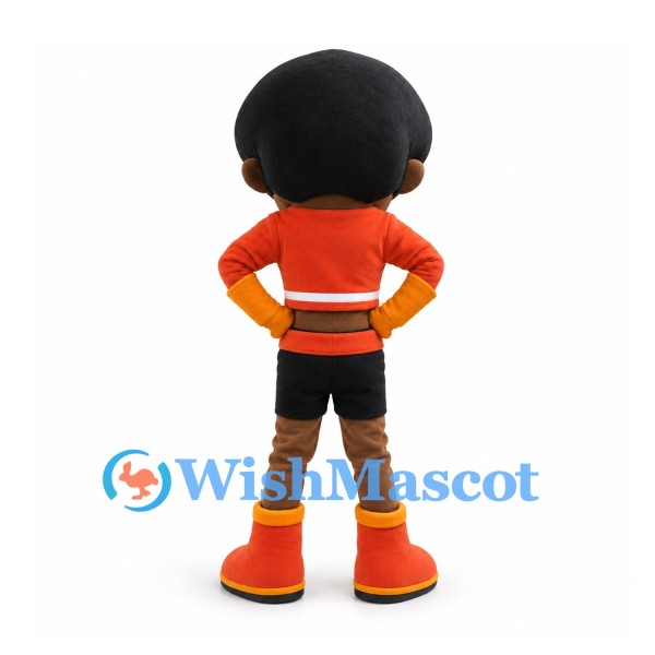 Bearded Man Mascot Costume with Red Shirt and Black Shorts