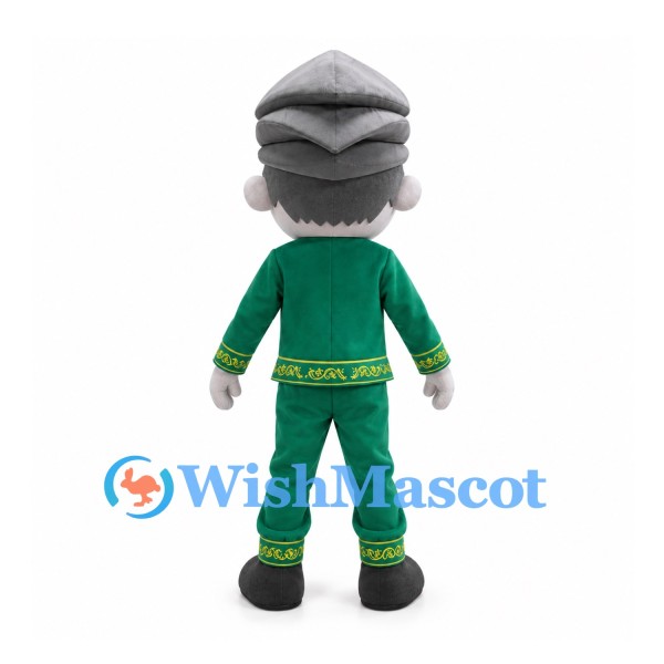 Boy Mascot Costume with Gray Spiky Hair and Green Uniform