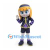 Girl Mascot Costume with Blonde Bob and Purple Uniform