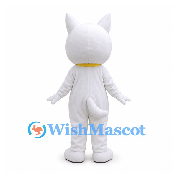 Dog Mascot Costume in White with Blue Eyes and Yellow Collar