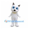 Dog Mascot Costume in White with Blue Eyes and Yellow Collar