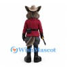 Wolf Mascot Costume with Cowboy Hat and Red Shirt