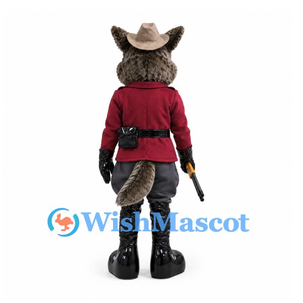 Wolf Mascot Costume with Cowboy Hat and Red Shirt