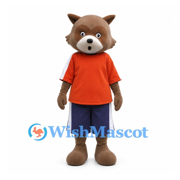Raccoon Mascot Costume with Orange T-Shirt and Navy Shorts