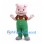 Pig Mascot Costume with Green Overalls and Red Shirt