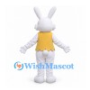 Rabbit Mascot Costume in White with Yellow Butterfly Vest
