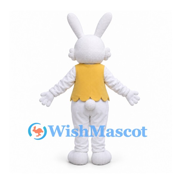 Rabbit Mascot Costume in White with Yellow Butterfly Vest
