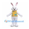 Rabbit Mascot Costume in White with Yellow Butterfly Vest