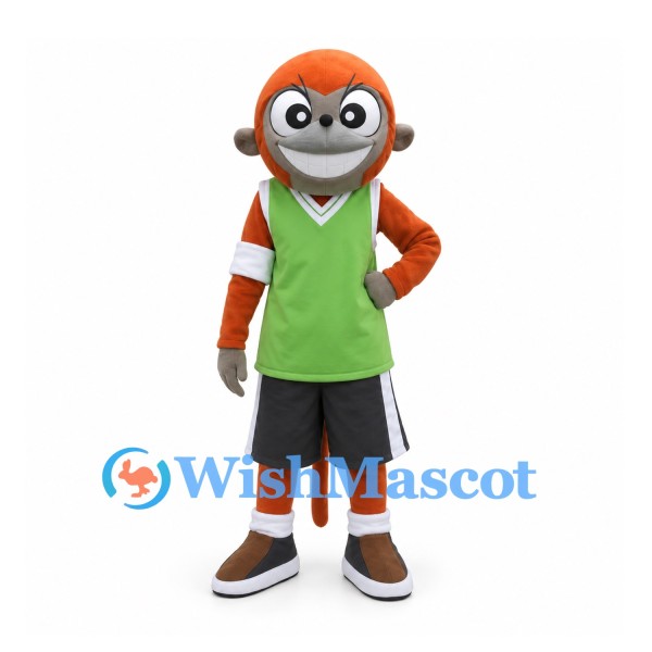 Monkey Mascot Costume with Green Sports Vest and Black Shorts