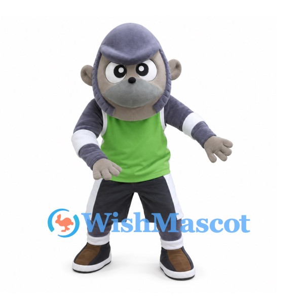 Gorilla Mascot Costume with Green Sports Vest and Black Shorts
