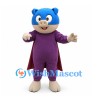 Bear Mascot Costume with Blue Hood, Purple Suit and Burgundy Cape