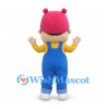 Boy Mascot Costume with Pink Animal Hat and Blue Overalls