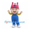 Boy Mascot Costume with Pink Animal Hat and Blue Overalls