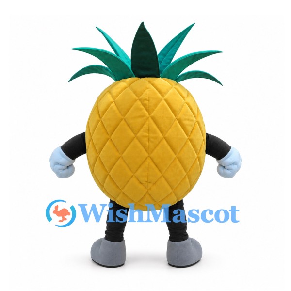 Pineapple Mascot Costume with Green Leaves and Toothy Grin