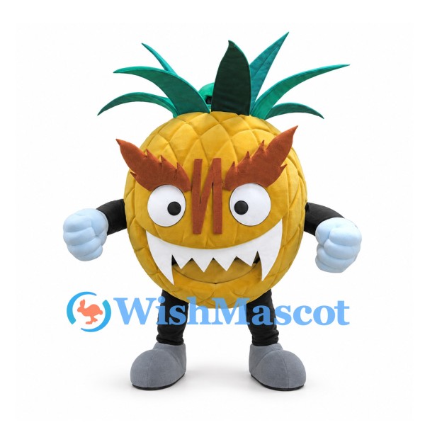 Pineapple Mascot Costume with Green Leaves and Toothy Grin