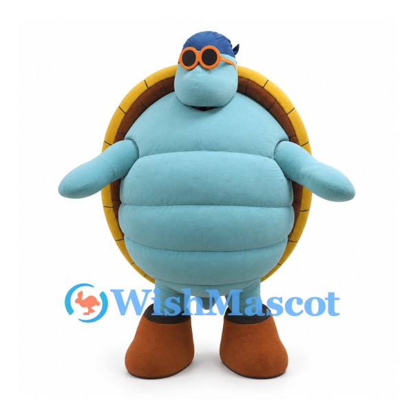 Turtle Mascot Costume in Blue with Brown Shell and Boots