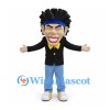 Man Mascot Costume with Black Spiky Hair and Black Jacket