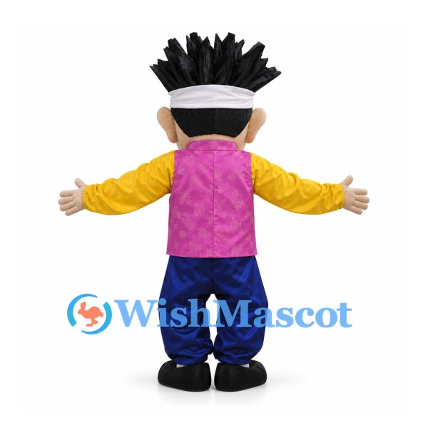 Man Mascot Costume with Black Spiky Hair and Pink Vest