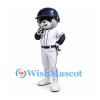 Raccoon Mascot Costume with White Baseball Uniform and Navy Helmet