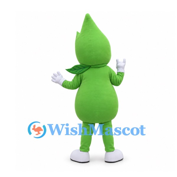 Leaf Mascot Costume in Green with Smiling Face