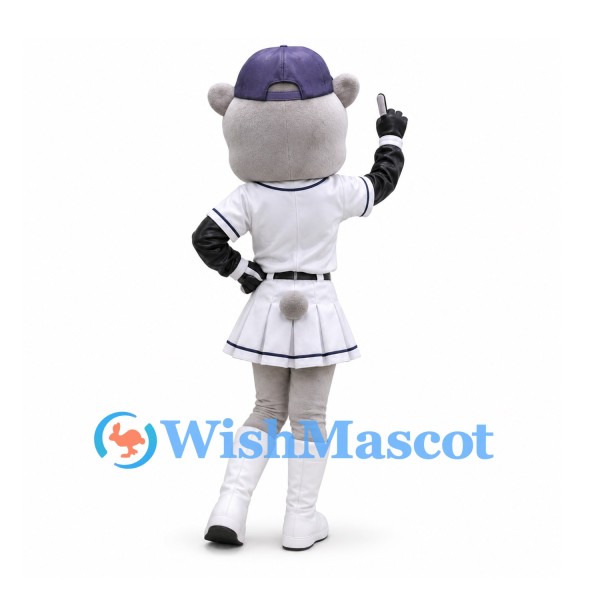 Raccoon Mascot Costume with White Baseball Dress and Purple Cap