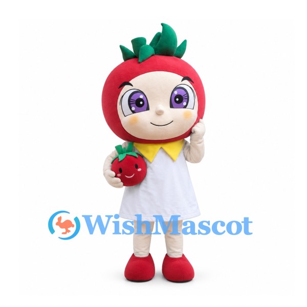 Strawberry Girl Mascot Costume with White Dress