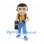Adventurer Mascot Costume with Yellow Shirt, Blue Trousers and Backpack