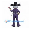 Robot Cowboy Mascot Costume with Black Hat and Purple Suit