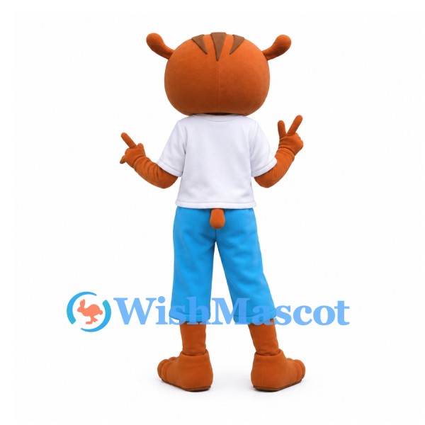 Deer Mascot Costume with White T-Shirt and Blue Trousers
