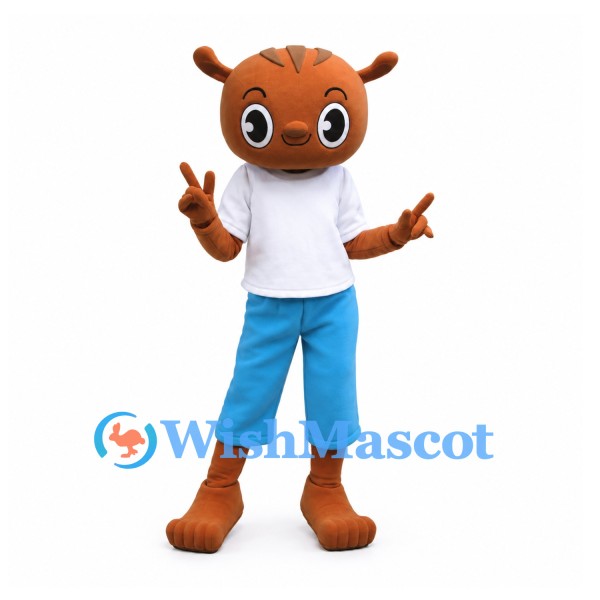 Deer Mascot Costume with White T-Shirt and Blue Trousers