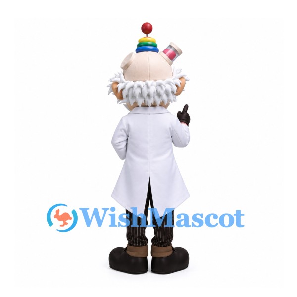 Scientist Mascot Costume with White Hair, Lab Coat and Gadget Hat