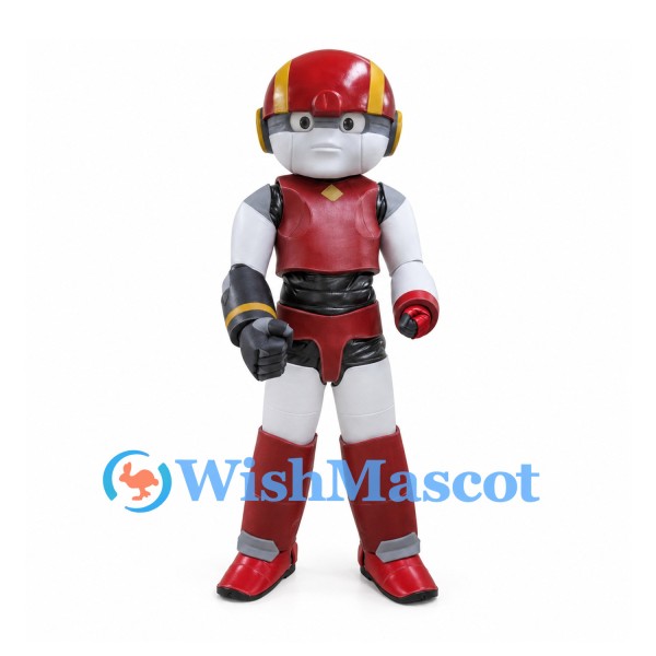 Robot Mascot Costume in Red and Silver with Helmet