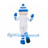 White Character Mascot Costume with Blue Striped Hat and Sunglasses