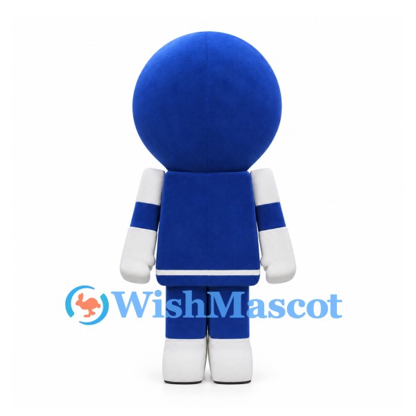 Robot Mascot Costume in Blue and White with Square Body