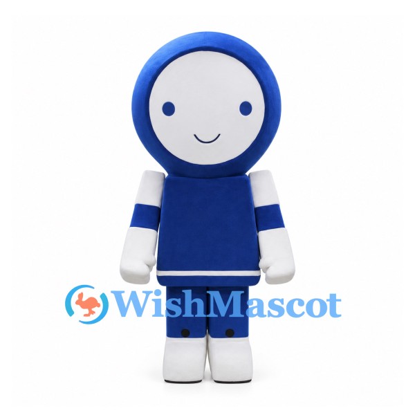 Robot Mascot Costume in Blue and White with Square Body