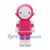 Robot Mascot Costume in Pink and White with Square Body