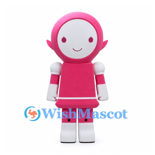 Robot Mascot Costume in Pink and White with Square Body