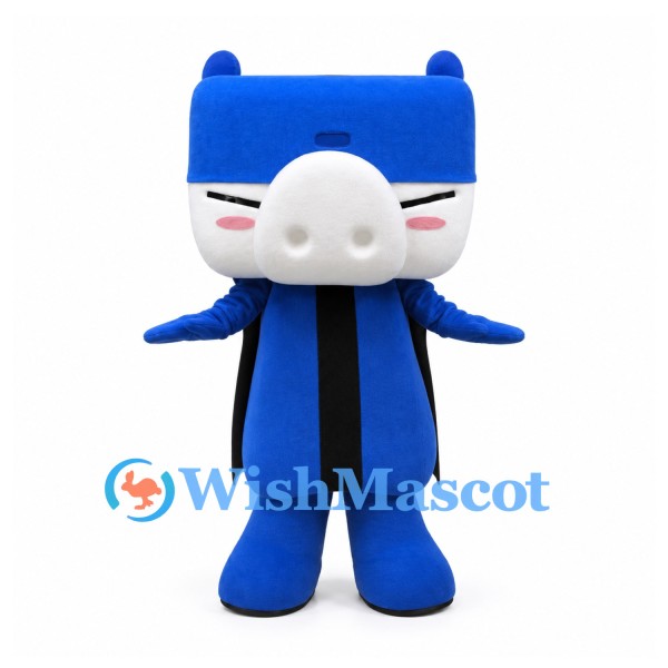 Pig Mascot Costume in Blue with White Snout and Black Vest