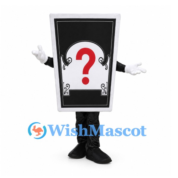 Card Mascot Costume in Black with Red Question Mark