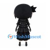 Girl Mascot Costume with Black Pigtails, Glasses and Ruffled Dress
