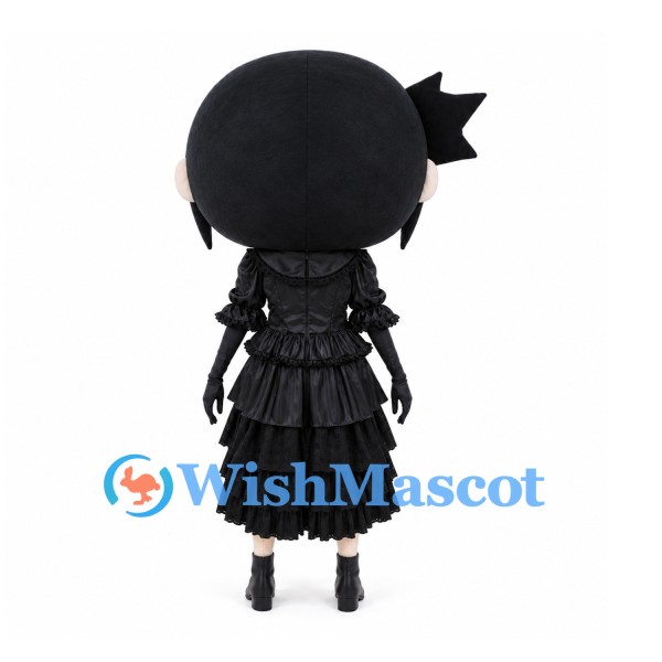 Girl Mascot Costume with Black Pigtails, Glasses and Ruffled Dress