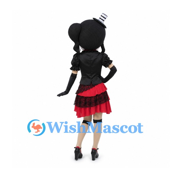 Gothic Girl Mascot Costume with Mini Top Hat and Red Skirt