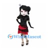 Gothic Girl Mascot Costume with Mini Top Hat and Red Skirt