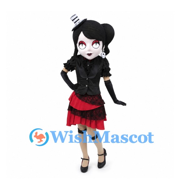 Gothic Girl Mascot Costume with Mini Top Hat and Red Skirt