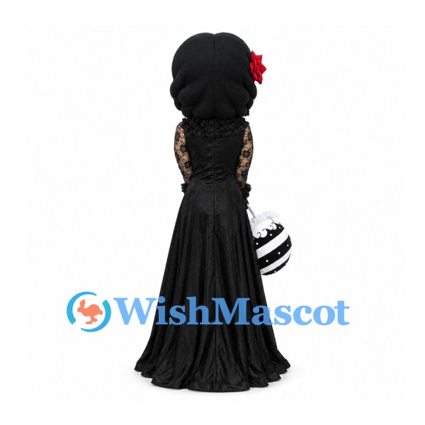 Woman Mascot Costume with Black Lace Gown and Red Hair Flower