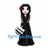 Woman Mascot Costume with Black Lace Gown and Red Hair Flower