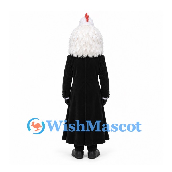 Wizard Mascot Costume with White Hair and Long Black Coat