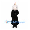 Wizard Mascot Costume with White Hair and Long Black Coat